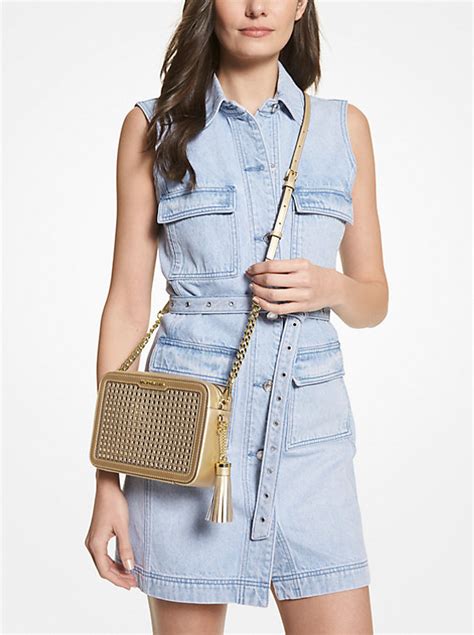 Ginny Medium Metallic Perforated Leather Crossbody Bag – 